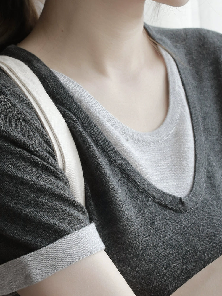 Soft Crew Neck Fake Two-Piece Knit Tee_BDHL7313