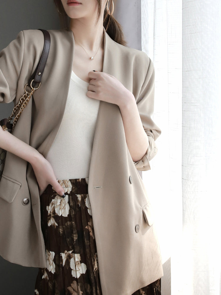 Collarless Slim Suit Jacket_BDHL7260
