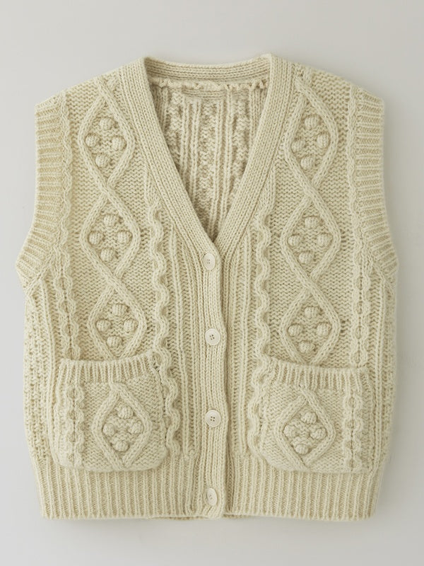 V-Neck Cable Knitted Vest_BDHL6477