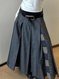 Checked Patchwork Grey Skirt_BDHL7150