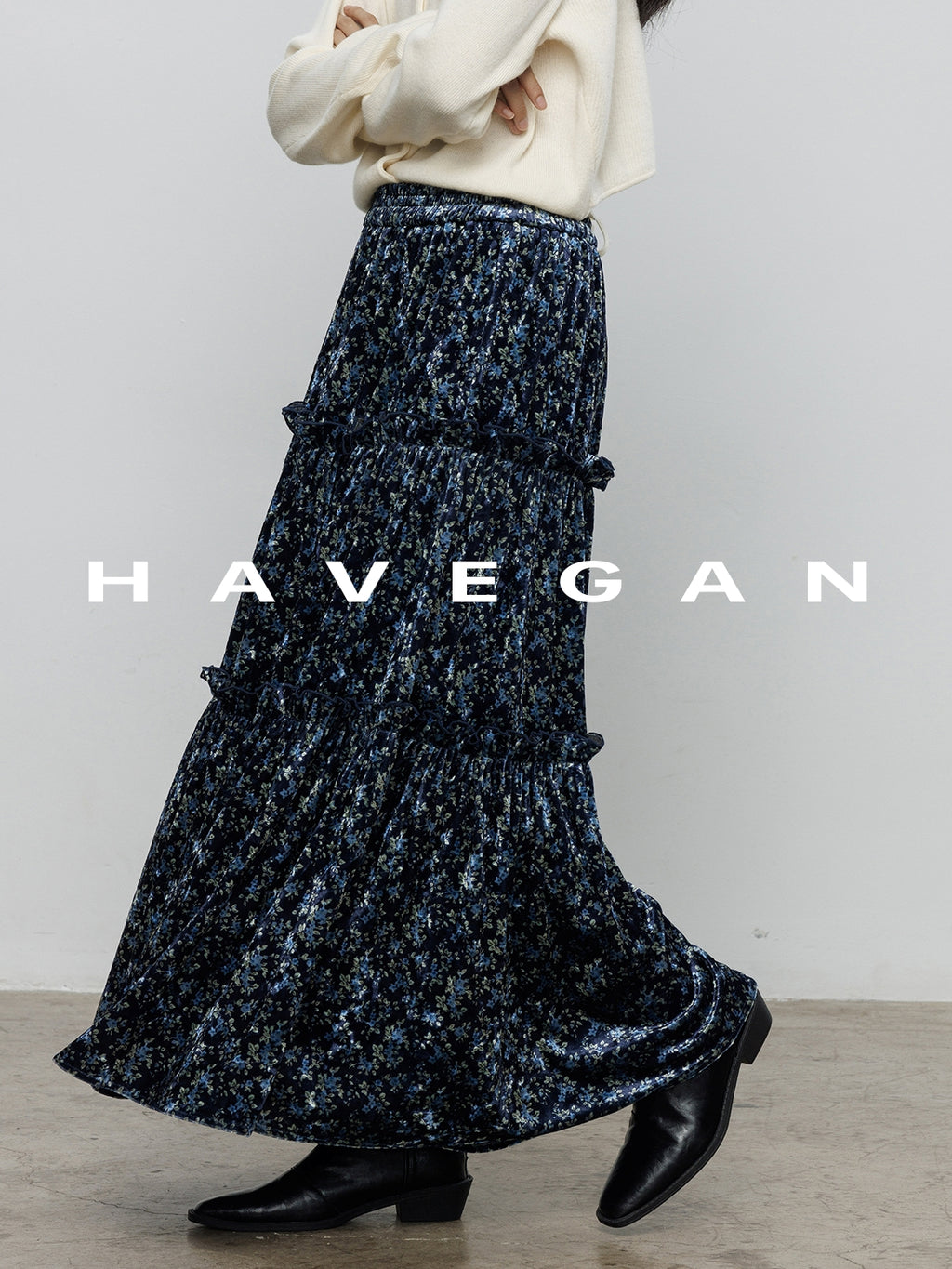 Retro Floral Print A-Line Skirt_BDHL7897