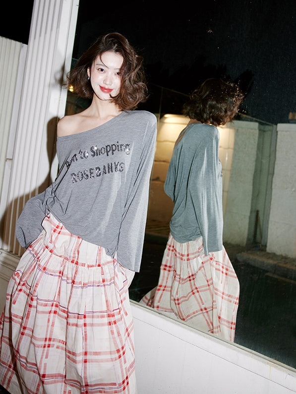 Red Chequered Swing Skirt_BDHL7473