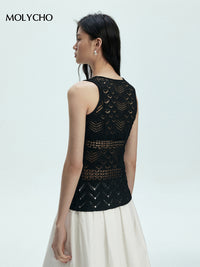 Knitted Hollow Sleeveless Tops_BDHL7433