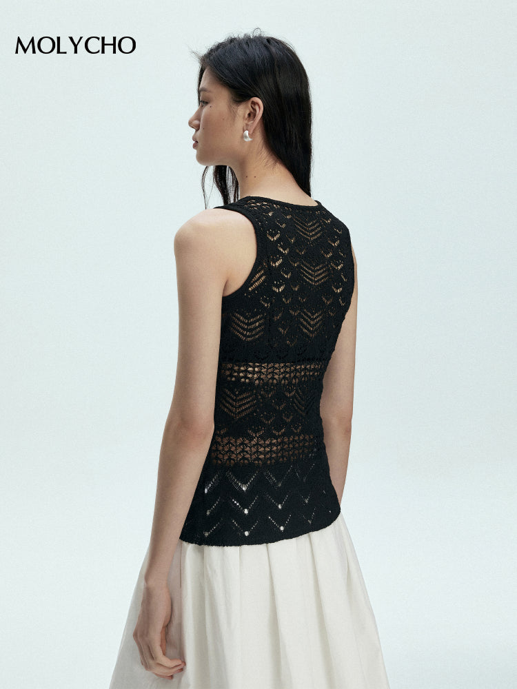 Knitted Hollow Sleeveless Tops_BDHL7433