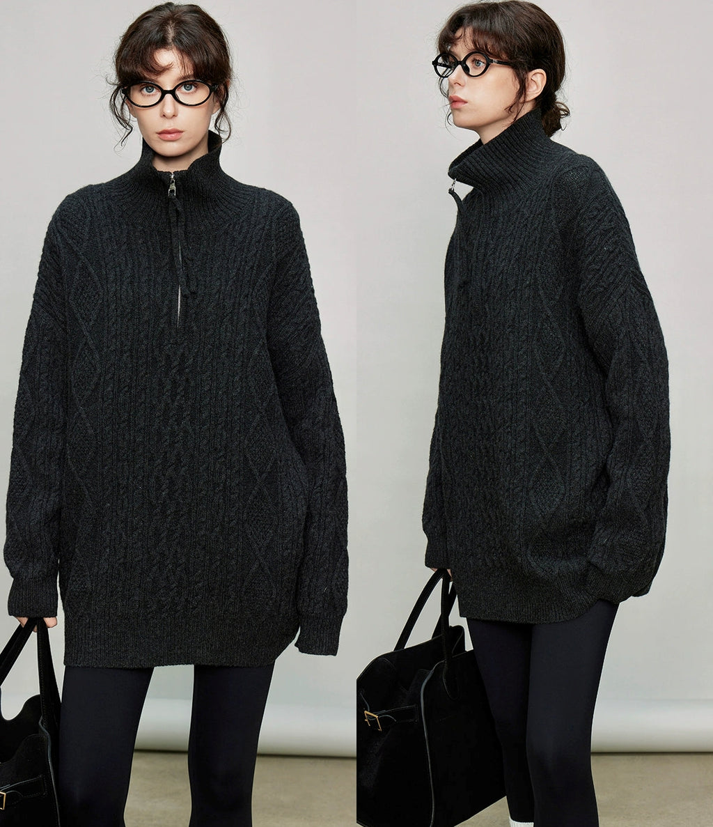 Stand Collar Half-Zip Tops_BDHL7936