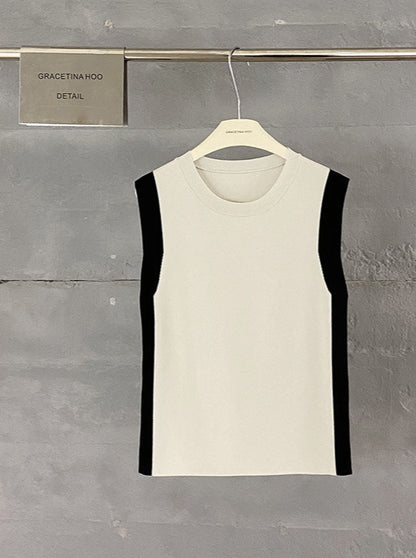 Contrast Color Sleeveless Tops_BDHL6223