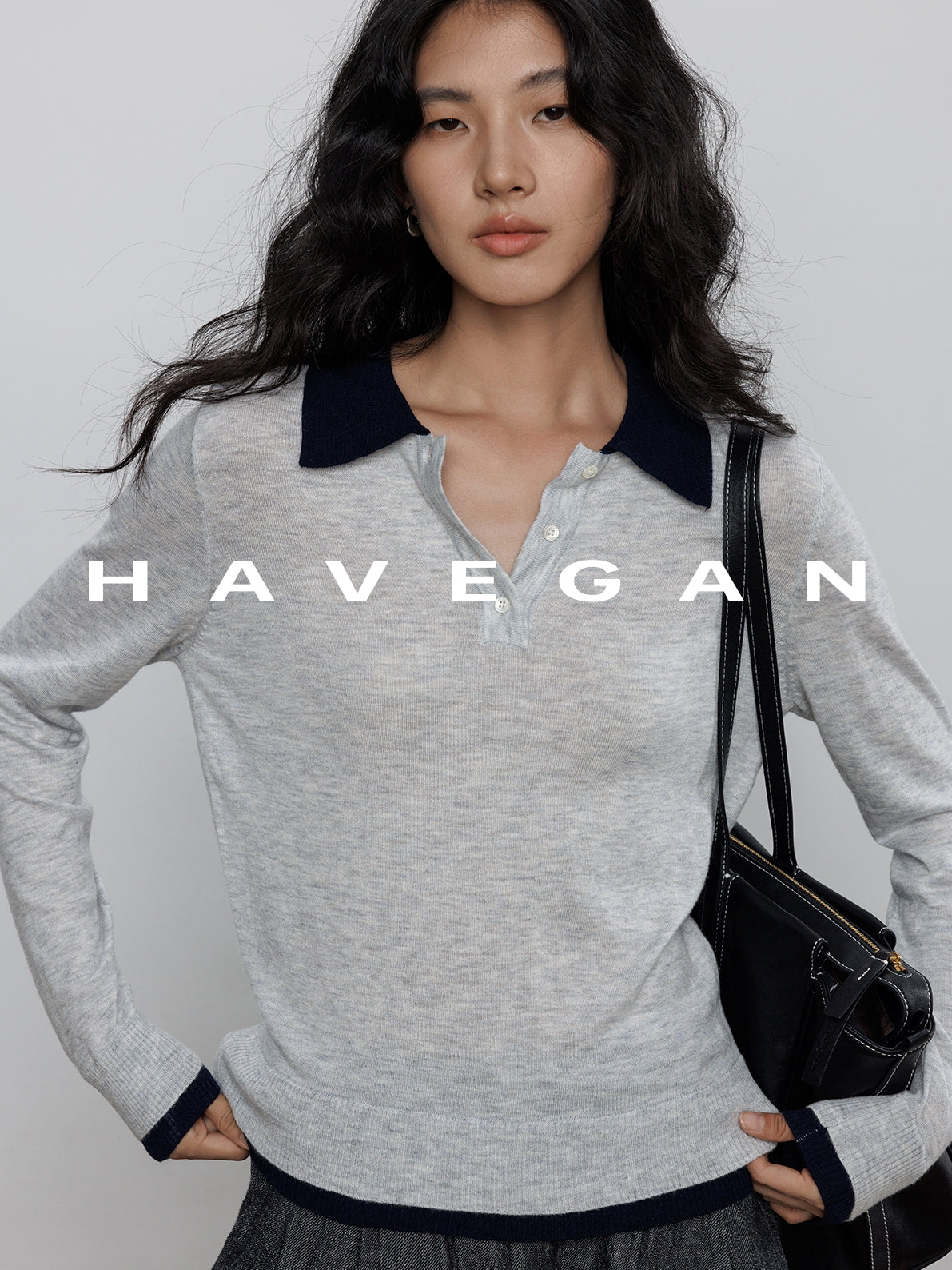 Contrast Polo Collar Tops_BDHL7711