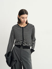 Stripe Round-Neck Cardigan_BDHL6621