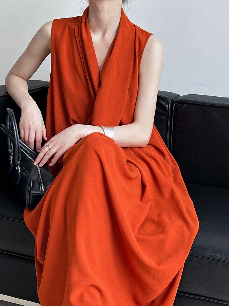 V-Neck Draped Cross Dress_BDHL7558