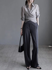 High-waisted slim draped Pants_BDHL7419