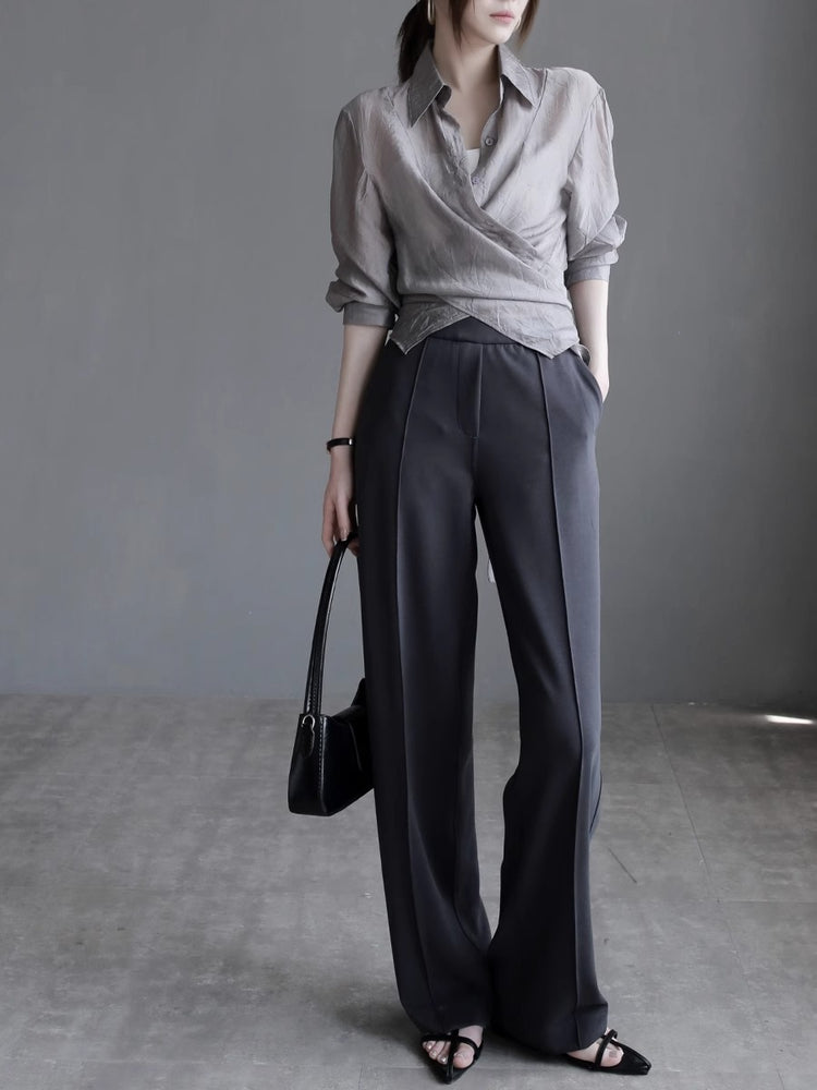 High-waisted slim draped Pants_BDHL7419