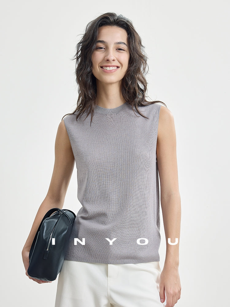 Round Neck Slim Sleeveless Tops_BDHL7484
