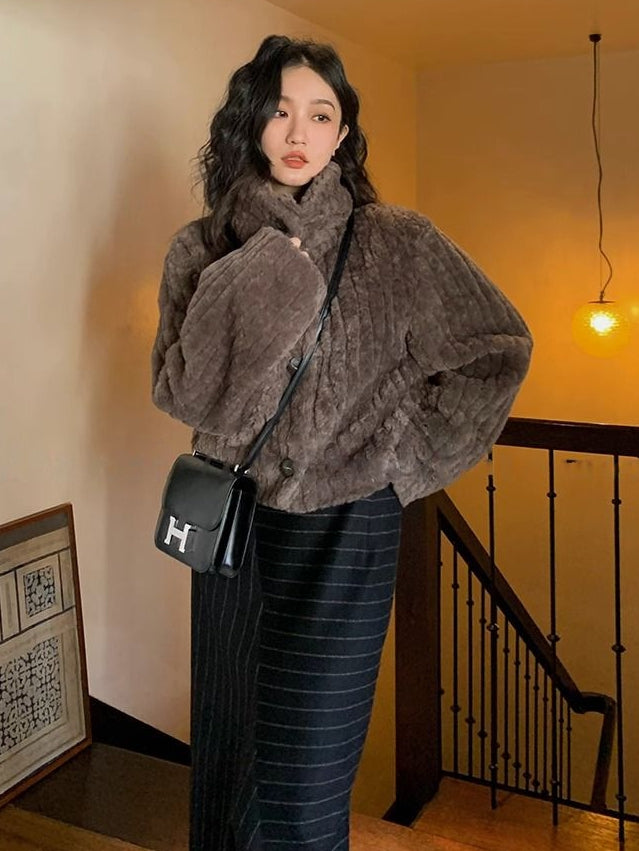 Stand-Collar Thick Short Coat_BDHL7822