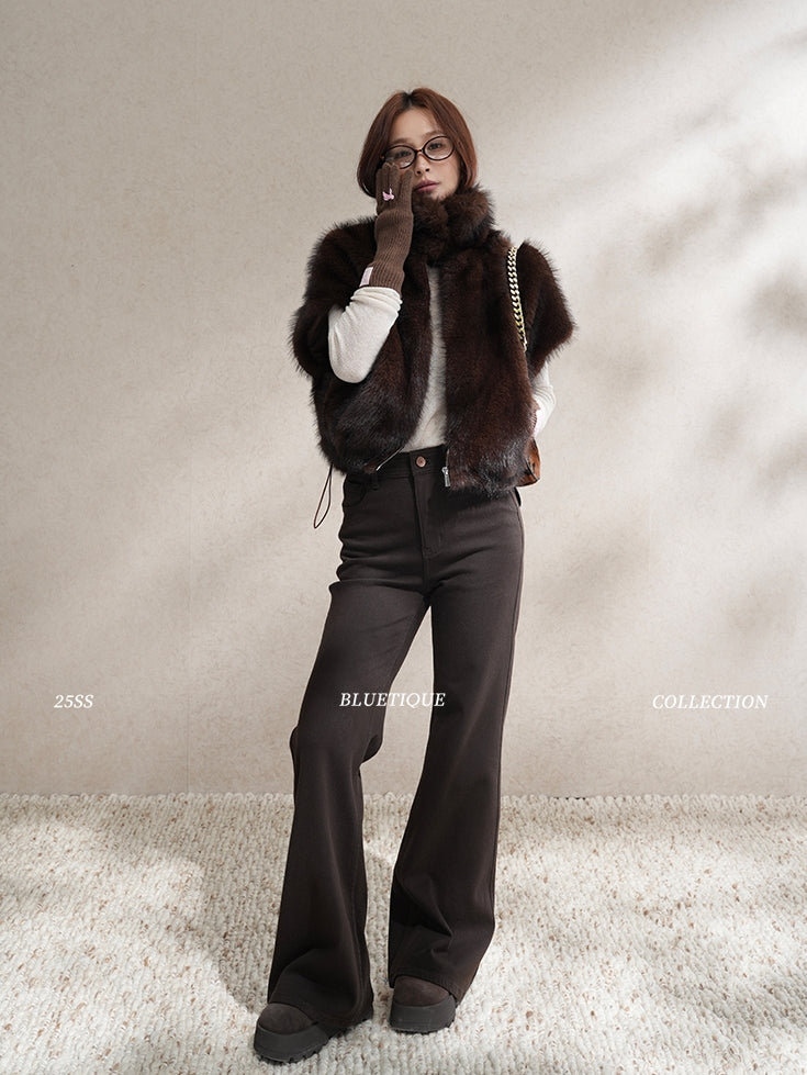 Stand Collar Zipper Fur Vest_BDHL8015