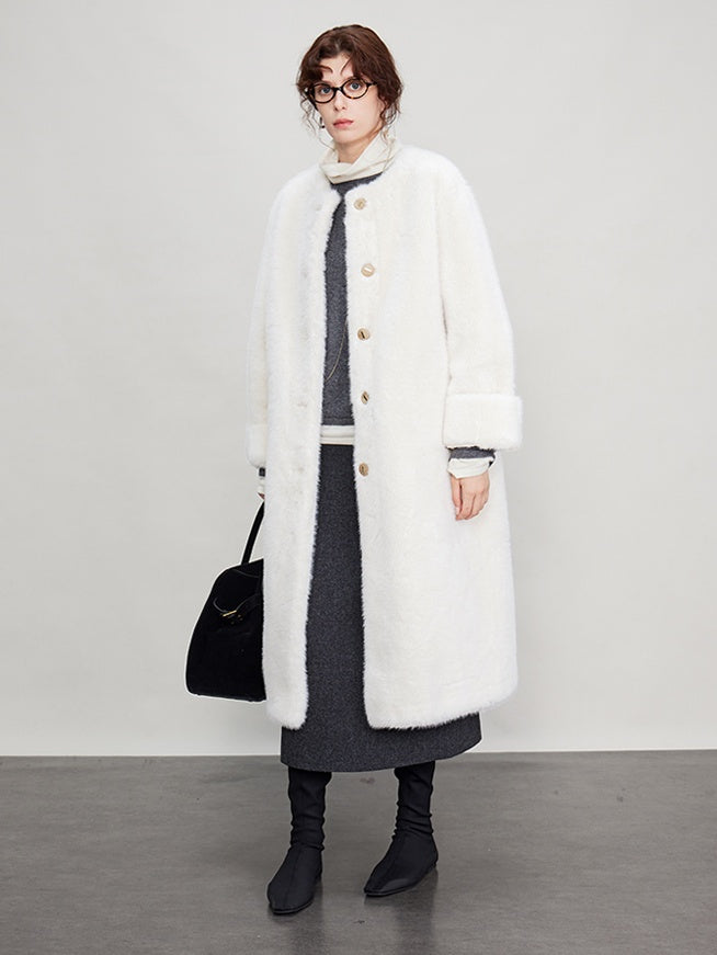 Round Collar Fur Mid-Length Jacket_BDHL6702