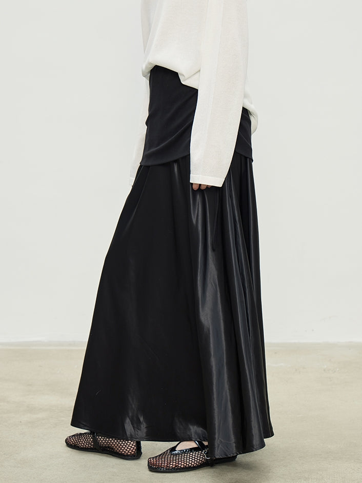 Black Double Fabric Long Skirt_BDHL7075