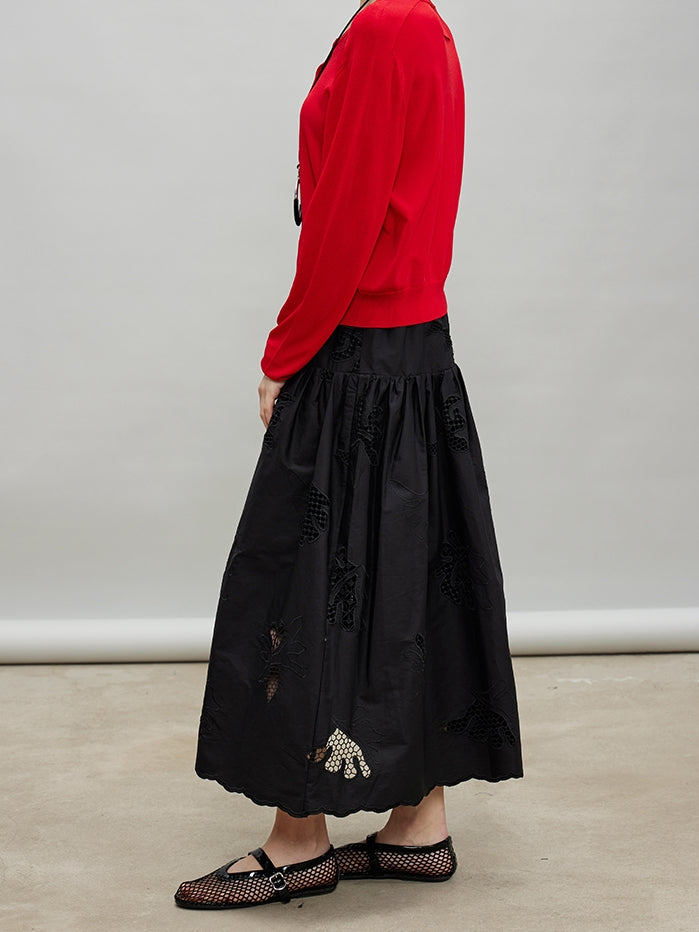 Embroidered Hollow A-Line Skirt_BDHL7184