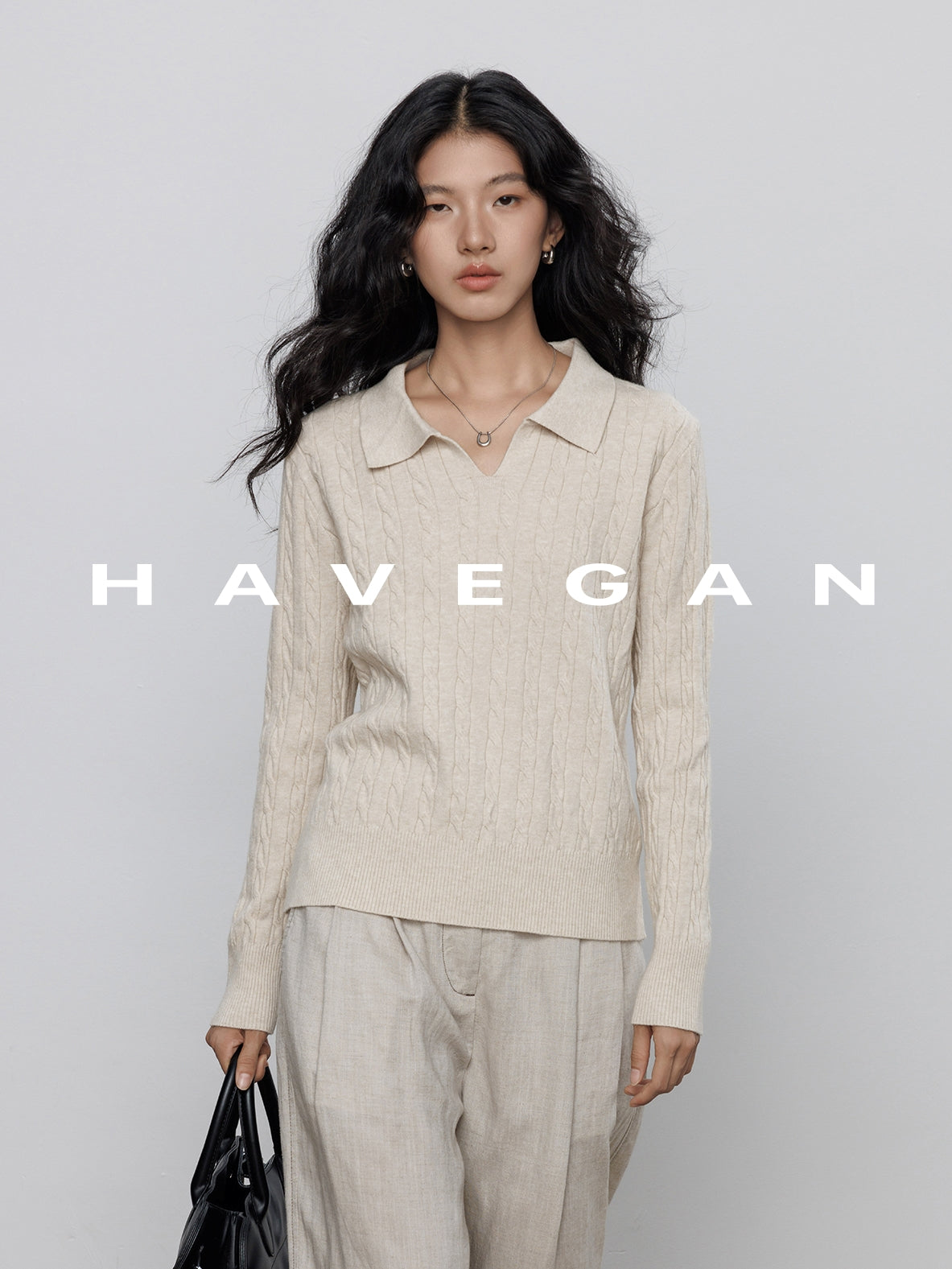 Polo-Collar Cable Knit Tops_BDHL7782