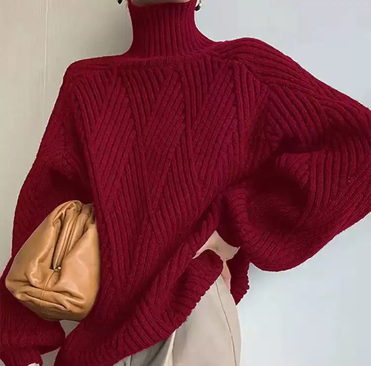 Turtleneck Loose-Fitting Tops_BDHL8037