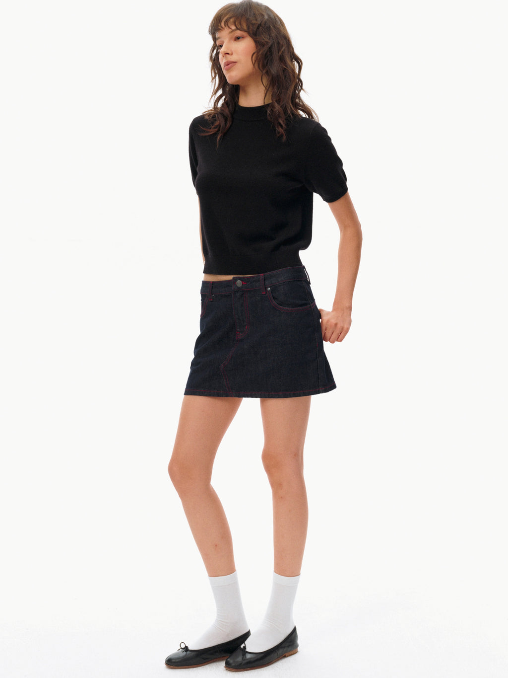 High-Neck Short-Sleeved Knit Tops_BDHL8106