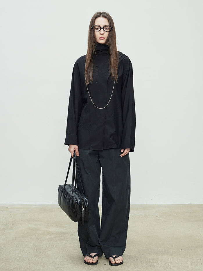 Draped Collar Ribbon Shirt_BDHL7100