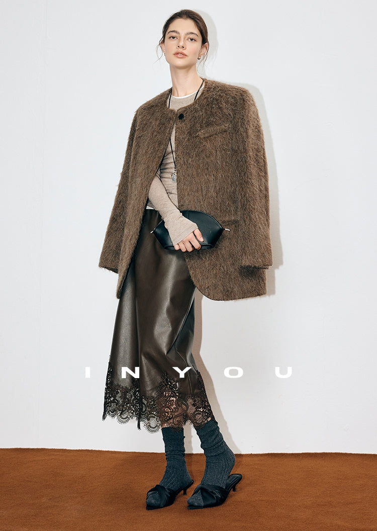 蕾絲皮革直筒裙_BDHL7901