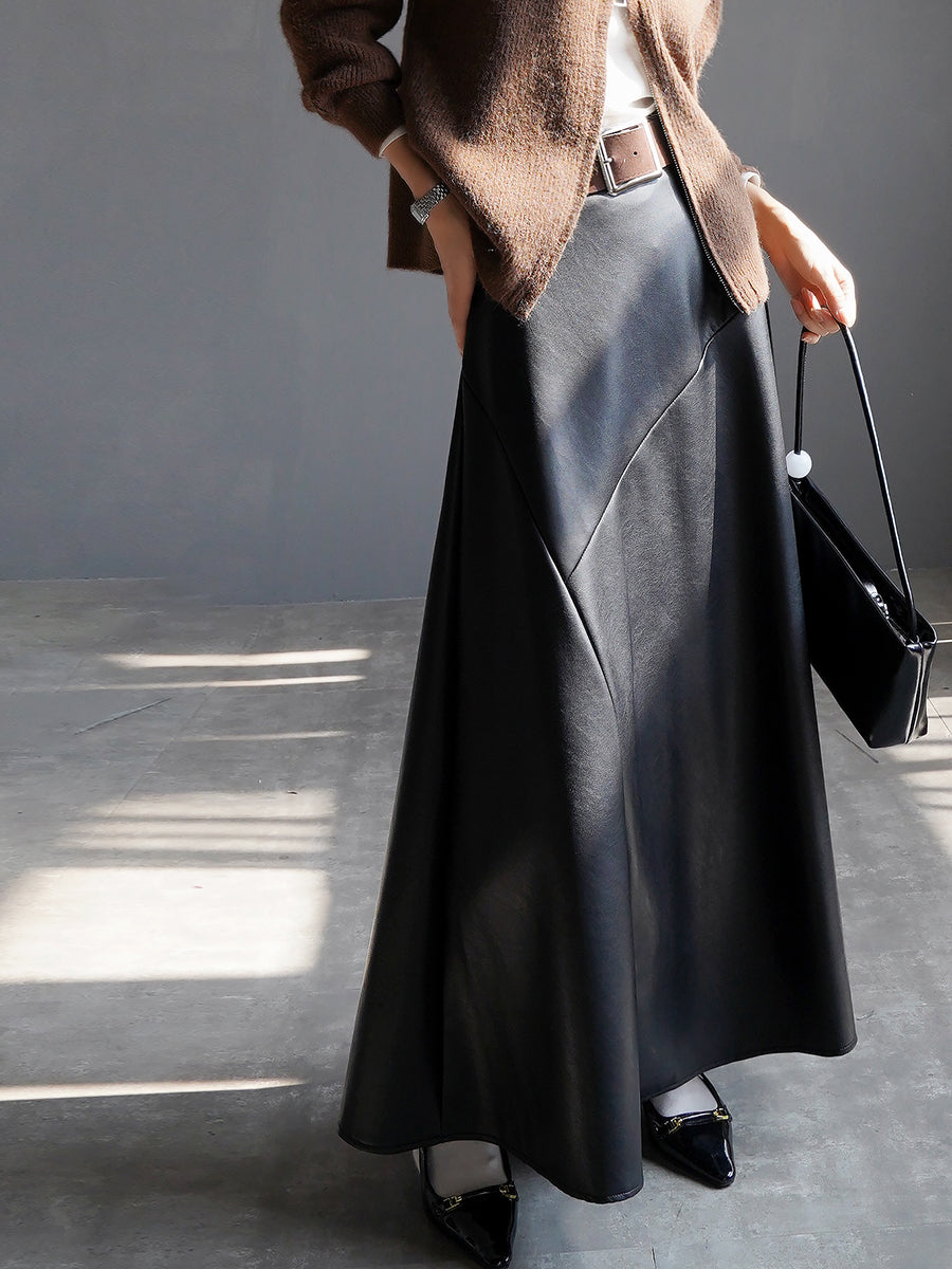 Slimming Leather Long Skirt_BDHL7934