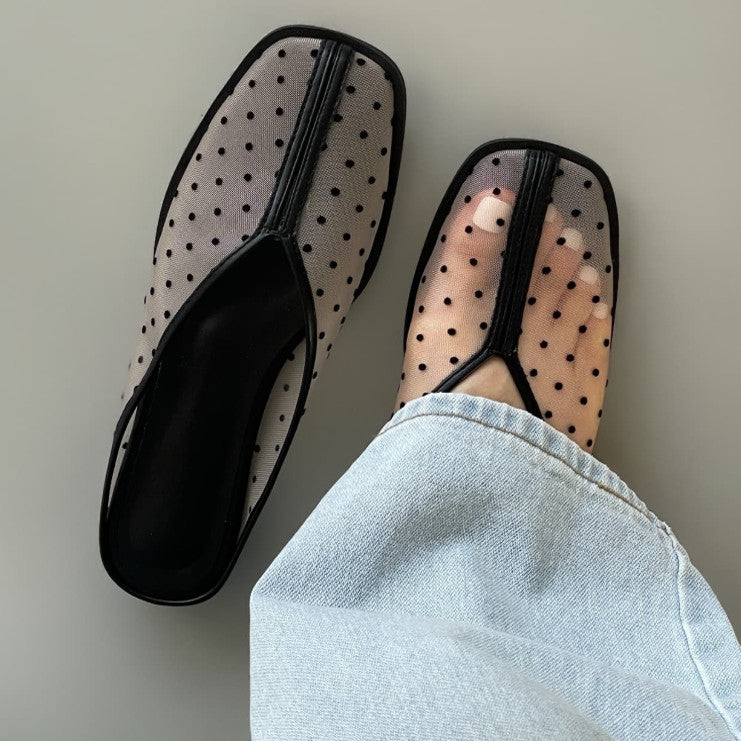 Mesh Polka-Dot Flat Mules_BDHL8370