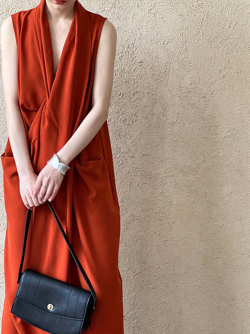 V-Neck Draped Cross Dress_BDHL7558