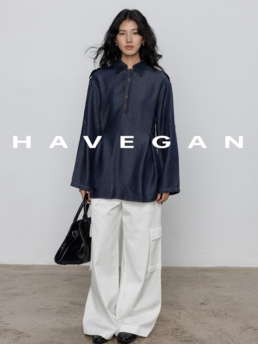 Denim Long-Sleeved Denim Shirt_BDHL7710