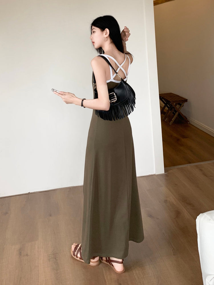 Back Cross Camisole Long Dress_BDHL6158