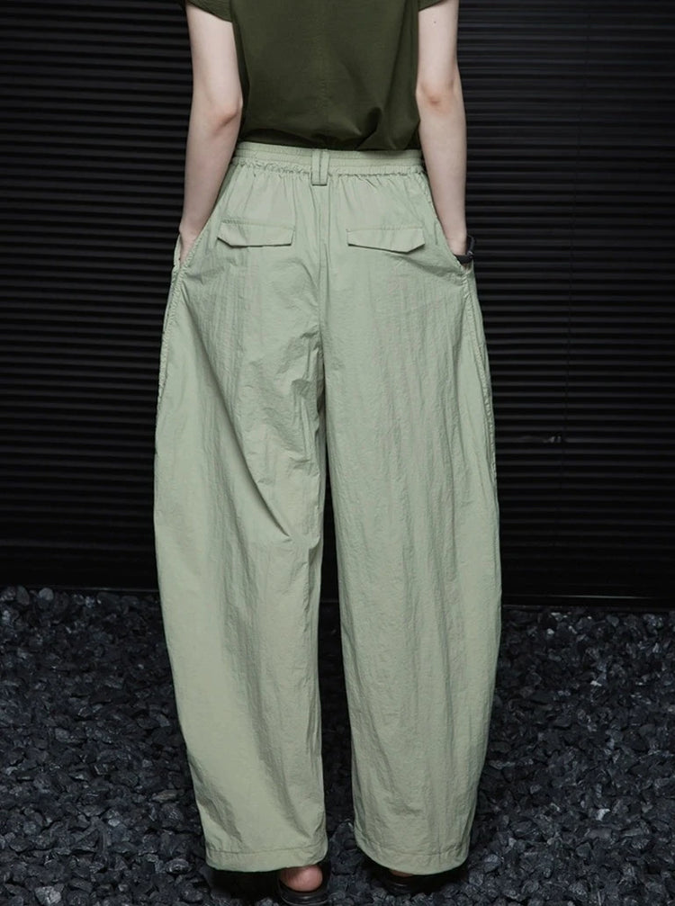 Green Loose Wide-Leg Pants_BDHL6042