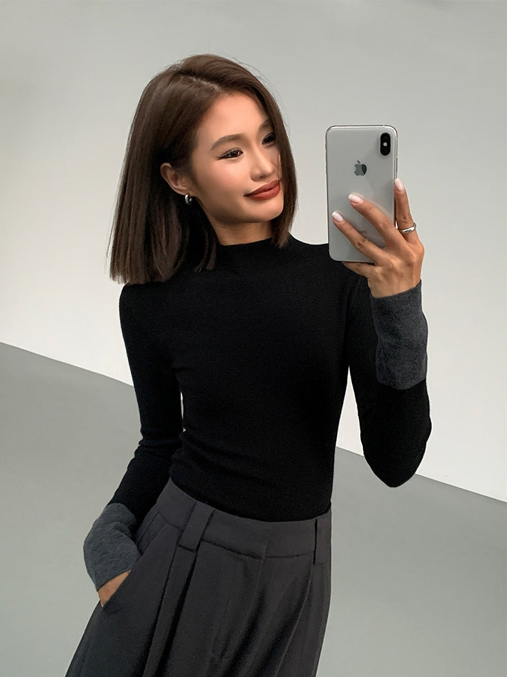 Color-Block Long-Sleeved Knit Tops_BDHL8026