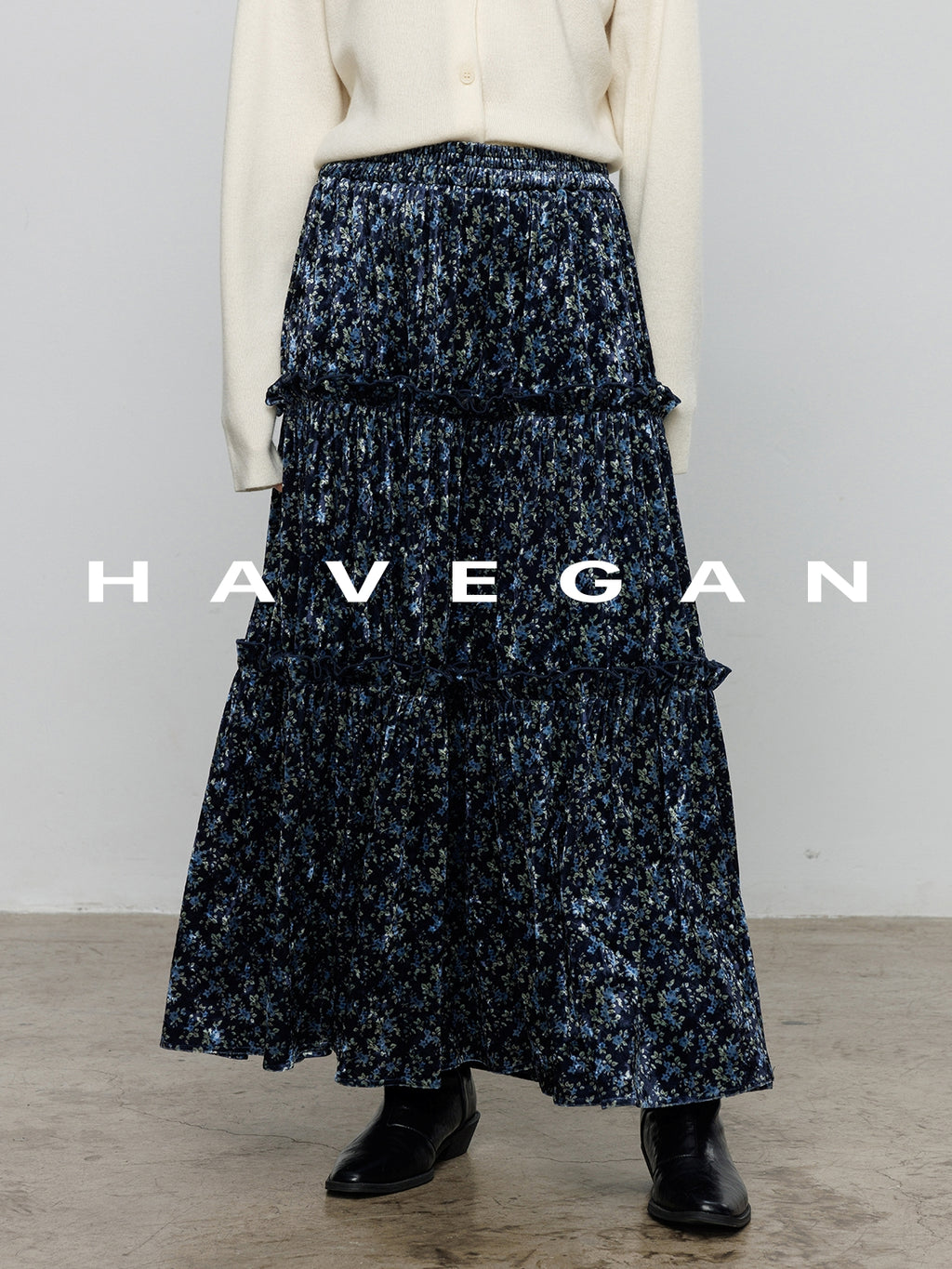 Retro Floral Print A-Line Skirt_BDHL7897