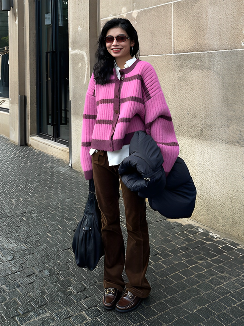 Thick Striped Knitted Cardigan_BDHL6800