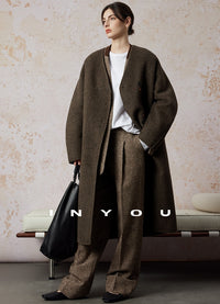 Collarless Loose Silhouette Long Coat_BDHL6671