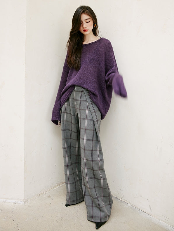 Relaxed Tucked Chequered Pants_BDHL6749