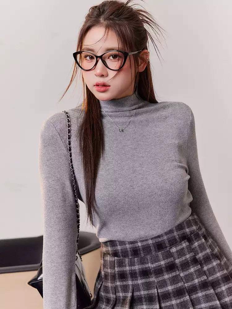 Half Turtleneck Collar Slim Tops_BDHL6834