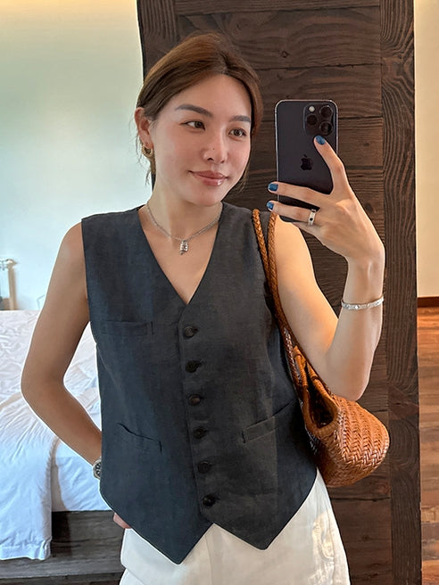 V-Neck Multi-Button Vest_BDHL7614