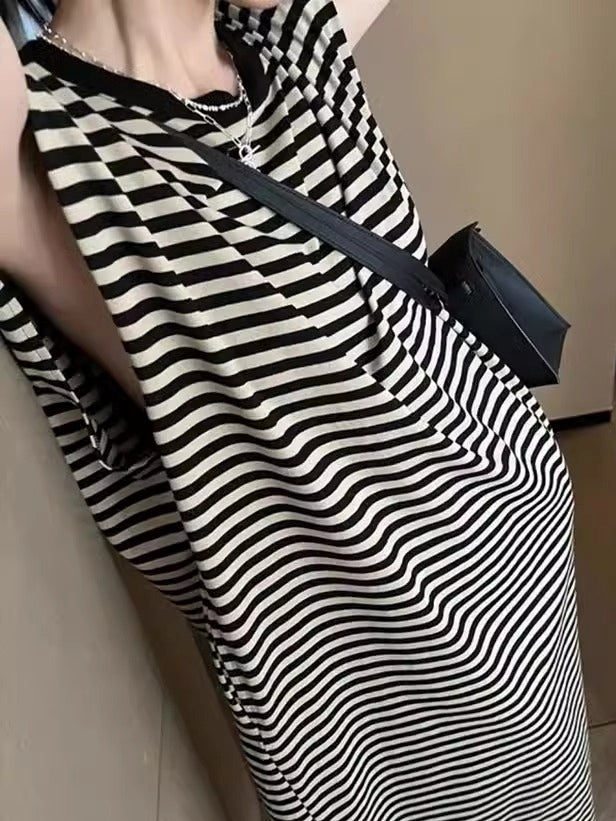 Border Sleeveless Straight Dress_BDHL7559