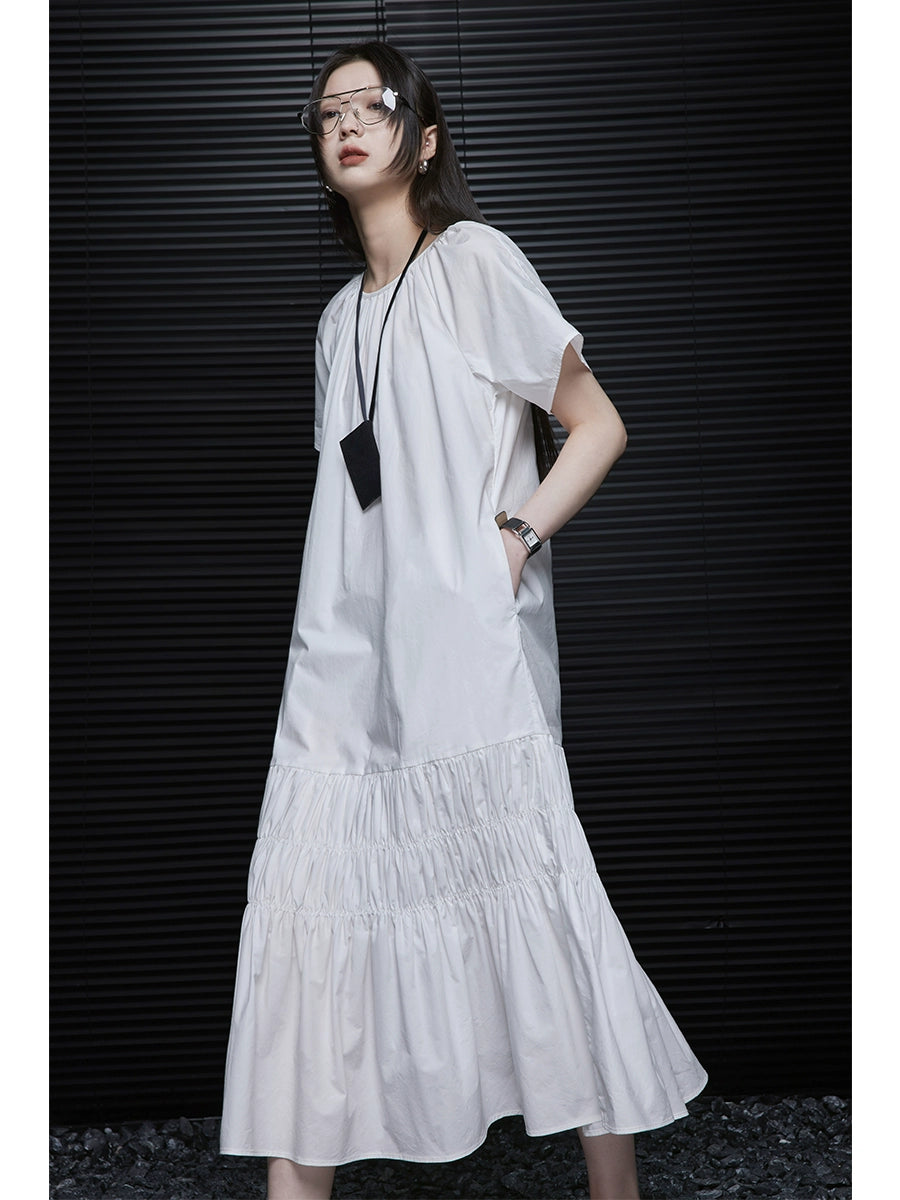 Oversized Shirring White Dress_BDHL5903