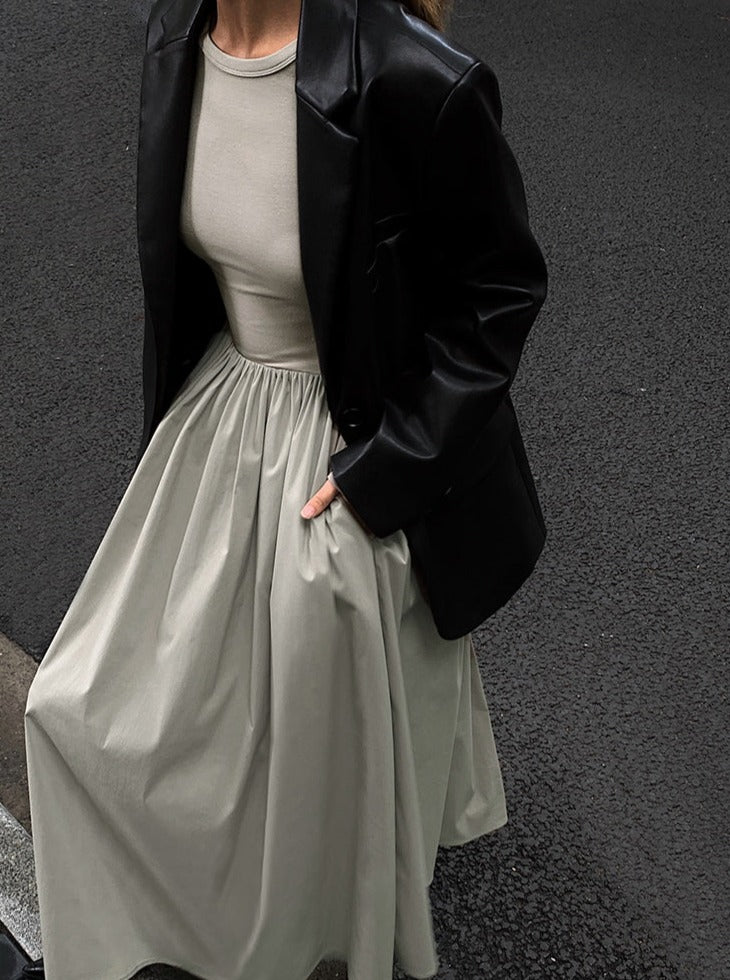 Backless Long Sleeve Gray Dress_BDHL6196