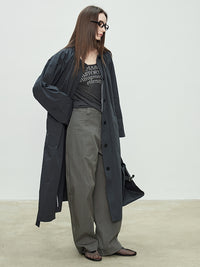 Collarless Loose Long Windbreaker_BDHL7088