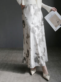 Draped Shiny Printed Skirt_BDHL7261