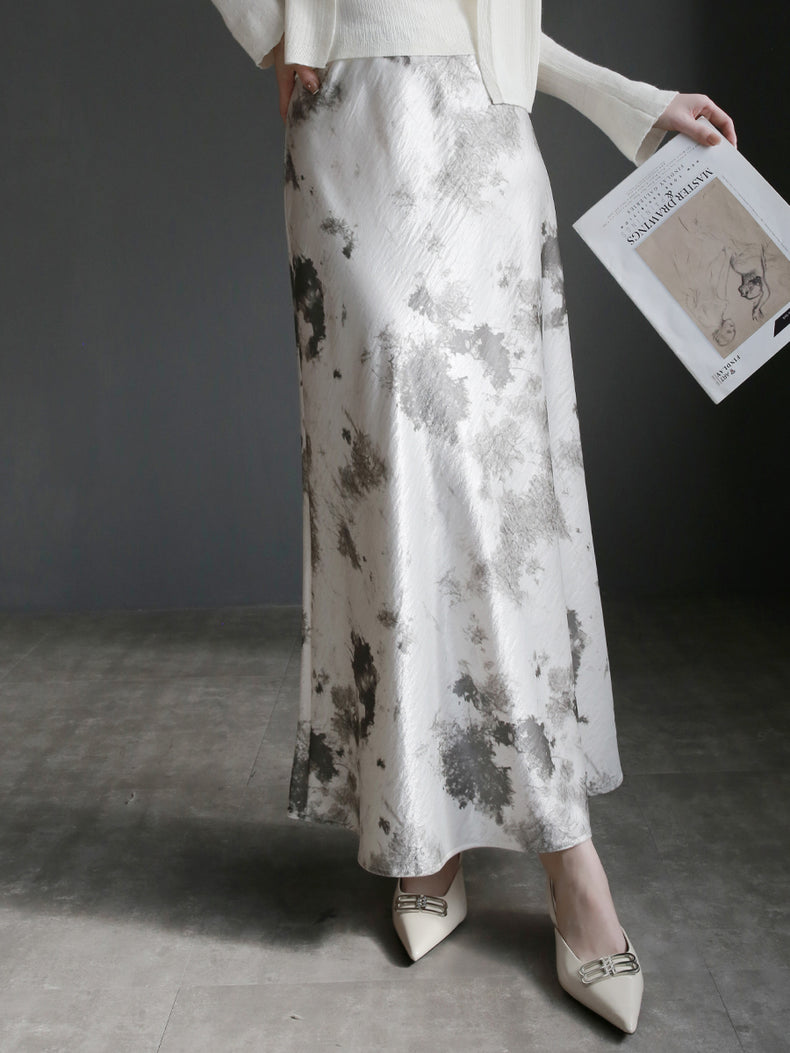 Draped Shiny Printed Skirt_BDHL7261