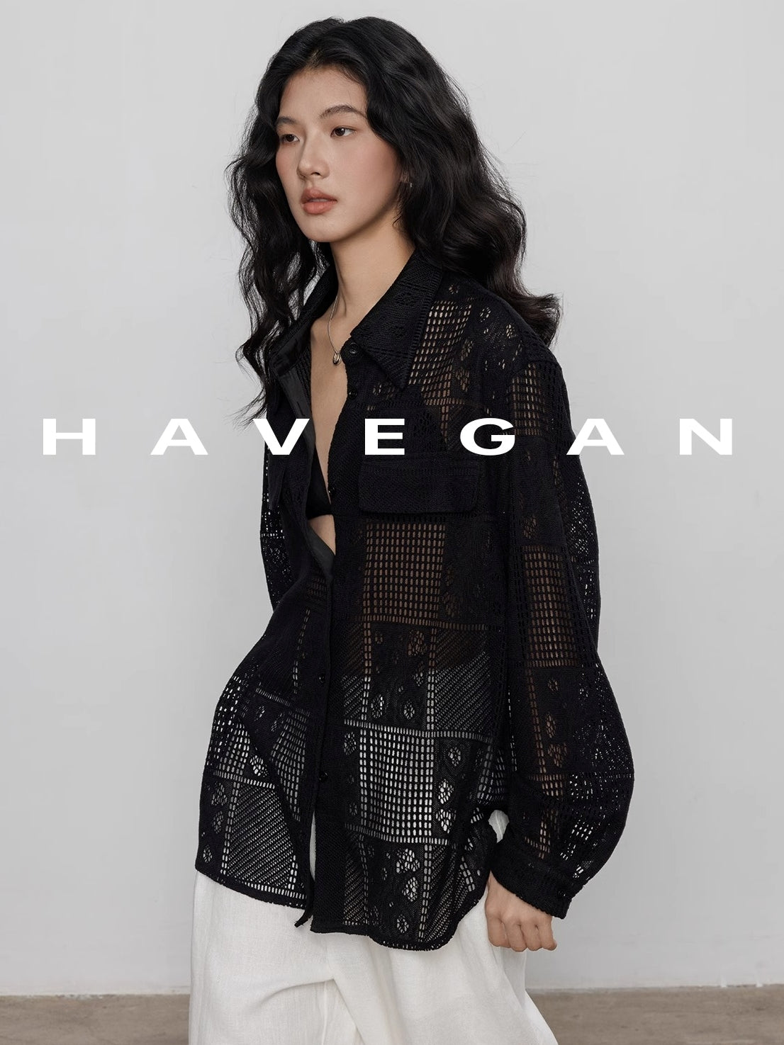 Hollow Lace Knitted Shirt Jacket_BDHL7367