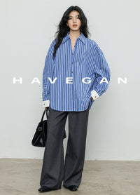 Contrast Cuff Striped Shirt_BDHL7068