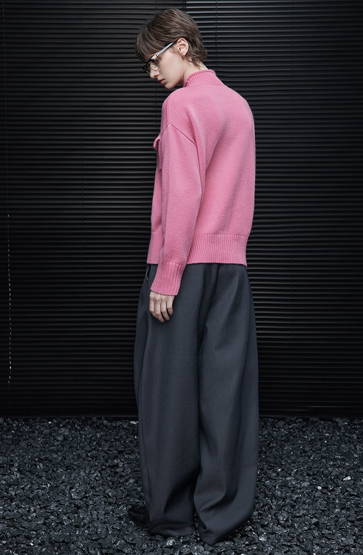 Hollow-Design Pink Knit Cardigan_BDHL7869