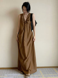 V-Neck Twist Long Dress_BDHL6180