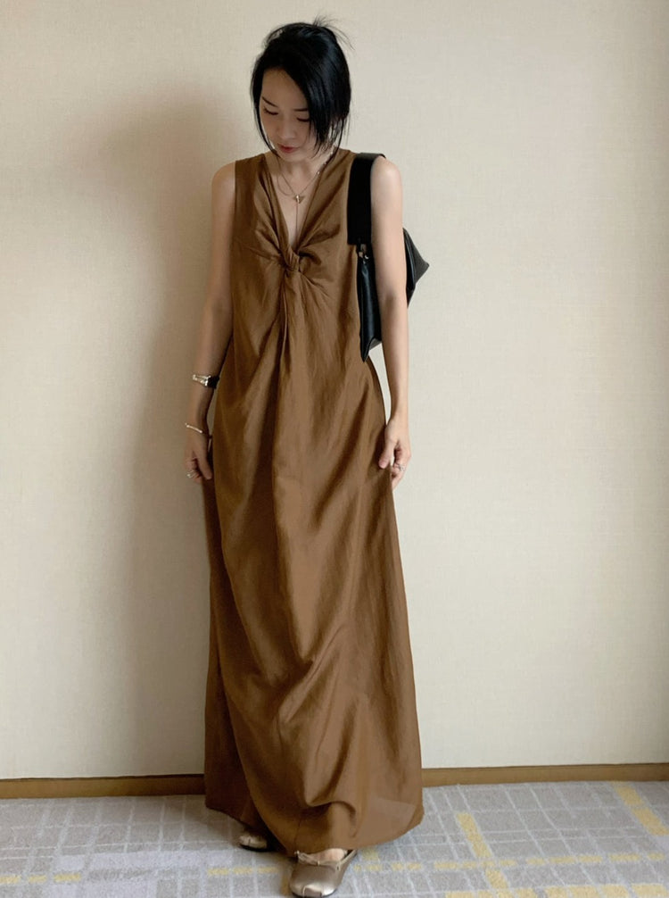 V-Neck Twist Long Dress_BDHL6180